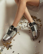 Silver Vortex High-Top Metallic Snake Texture Sneakers | Solemates by Palak