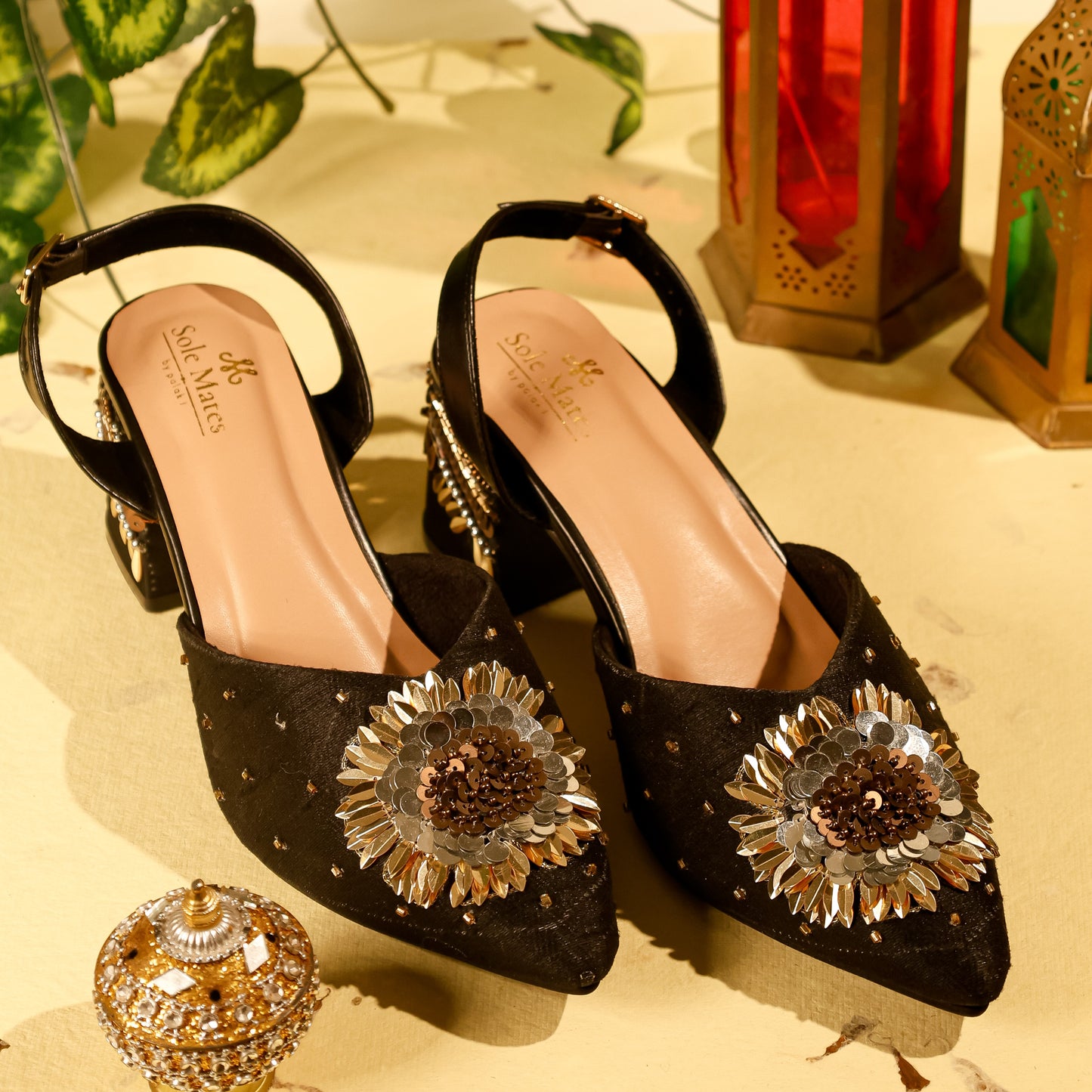 Zahira- Black Floral Close Toe Heels