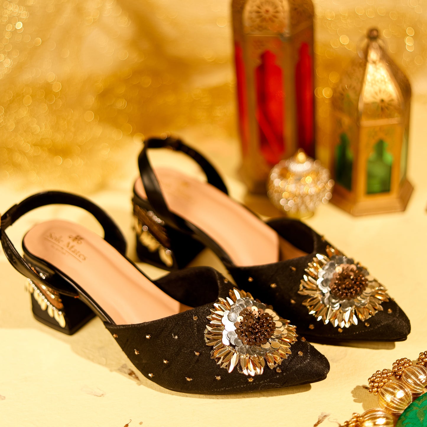 Zahira- Black Floral Close Toe Heels