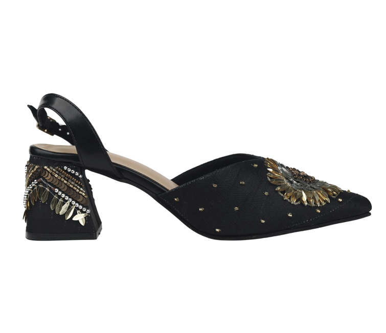 Zahira- Black Floral Close Toe Heels