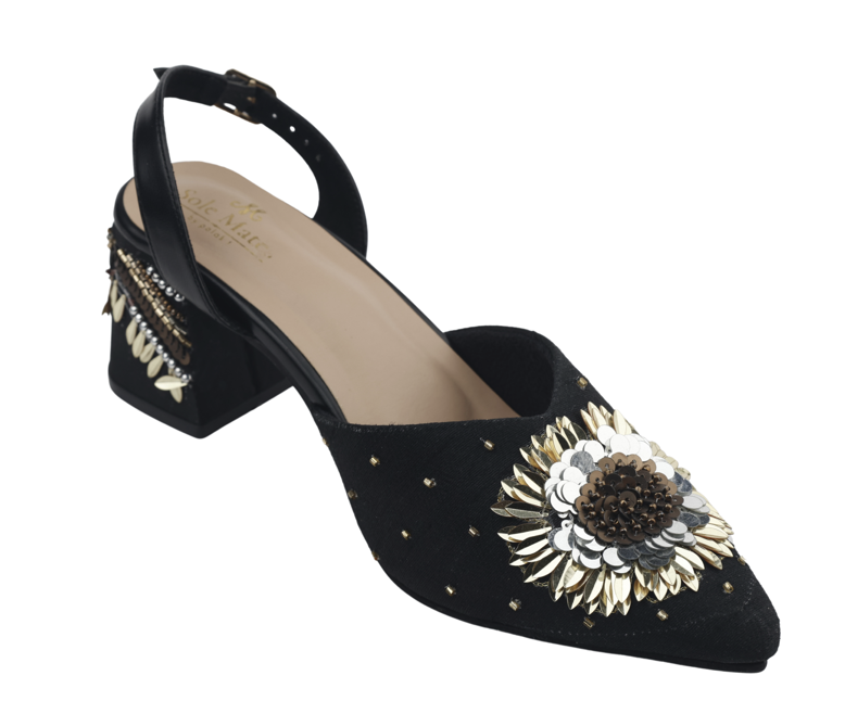 Zahira- Black Floral Close Toe Heels