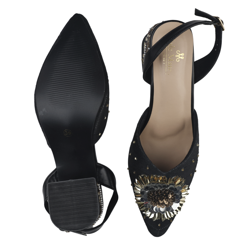 Zahira- Black Floral Close Toe Heels