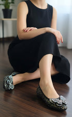 Midnight Flutter Ballerina — Black Glitter Crystal Butterfly Flats | Solemates by Palak