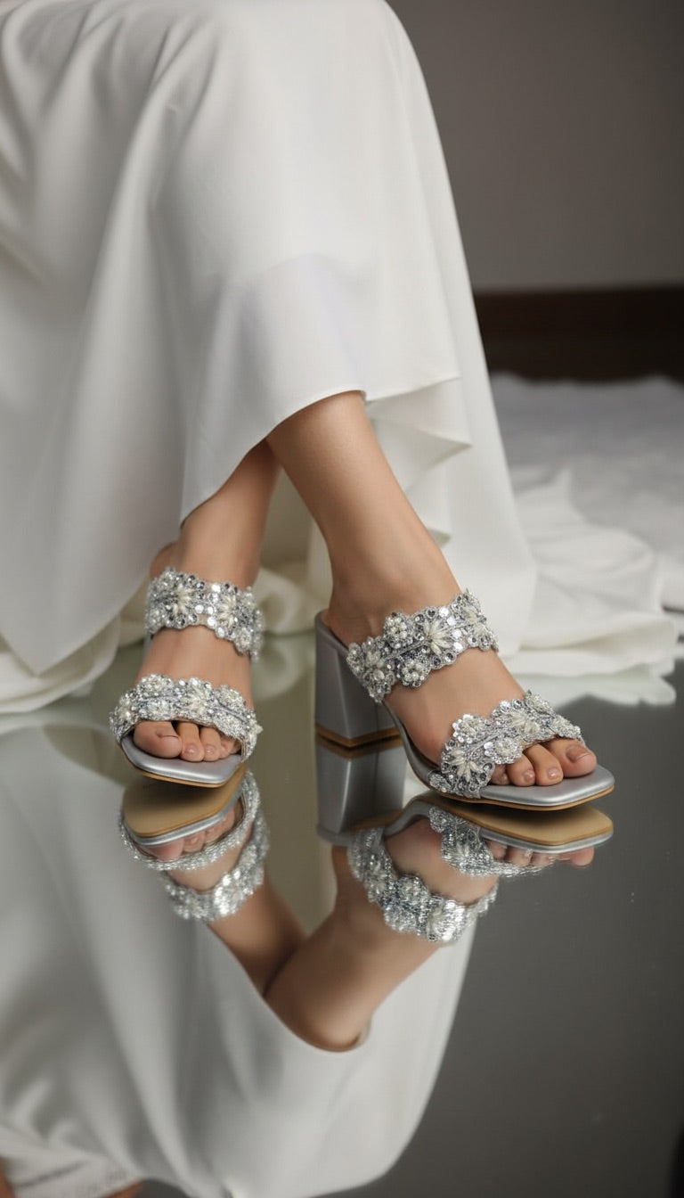 Aria Silver Block heels