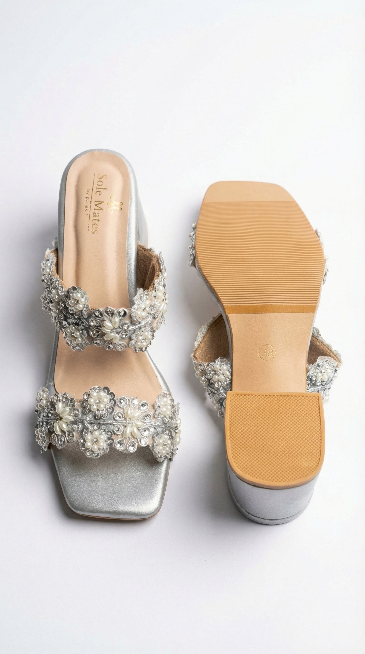 Aria Silver Block heels