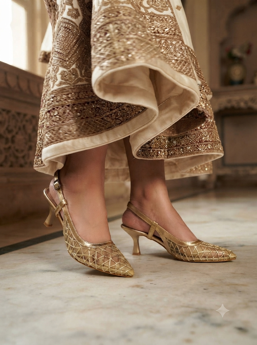 Mesh Gold Sling back heels