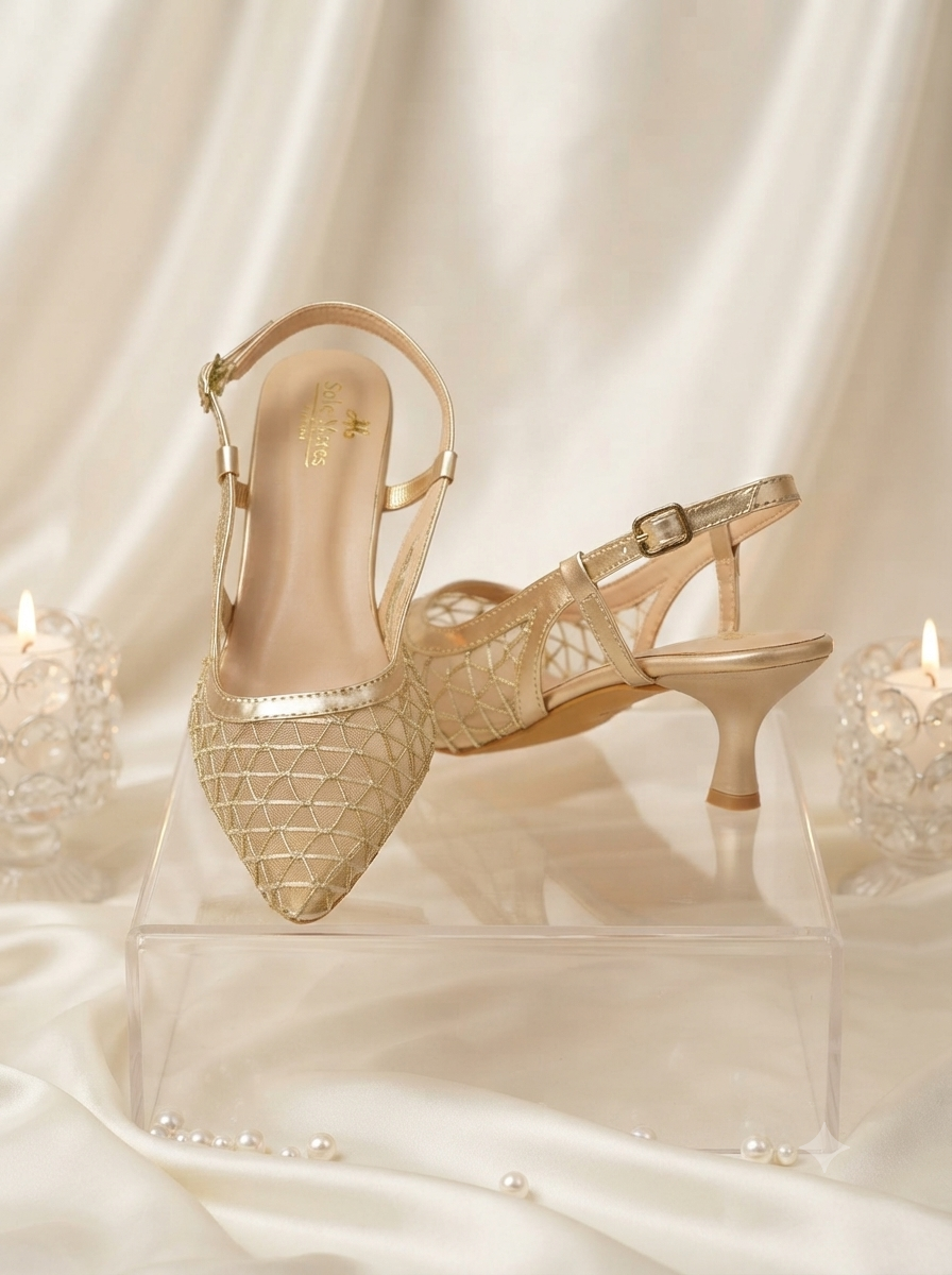 Mesh Gold Sling back heels