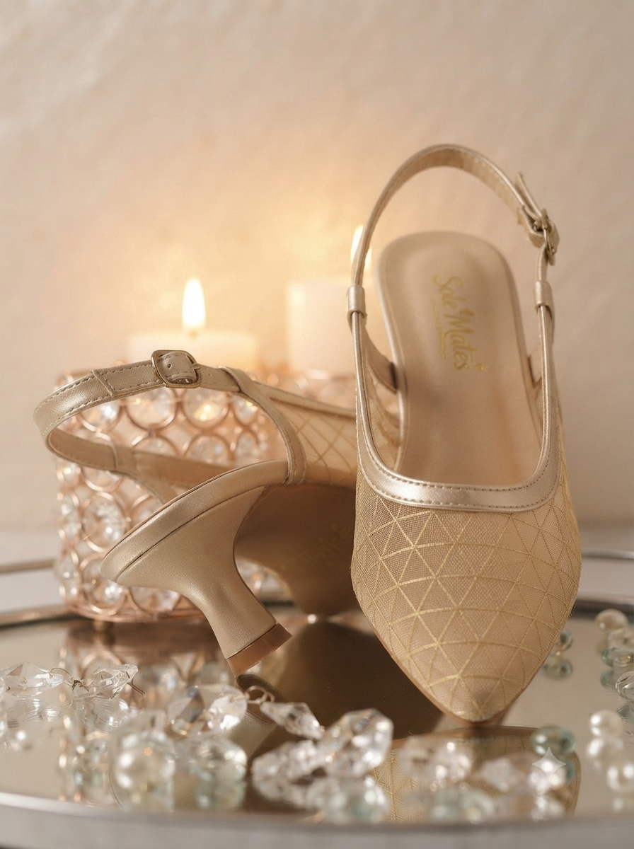 Mesh Gold Sling back heels