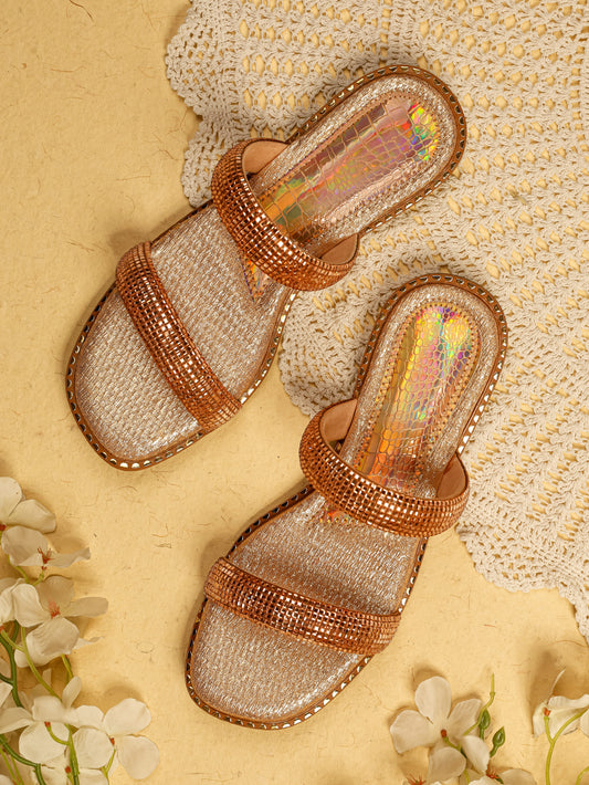 Crystalline Rosegold Flats