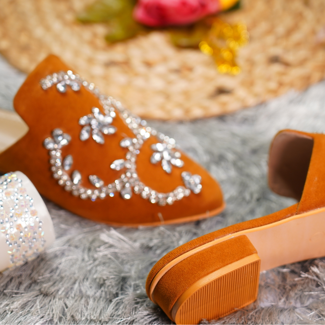 Crystalline Tan Mules