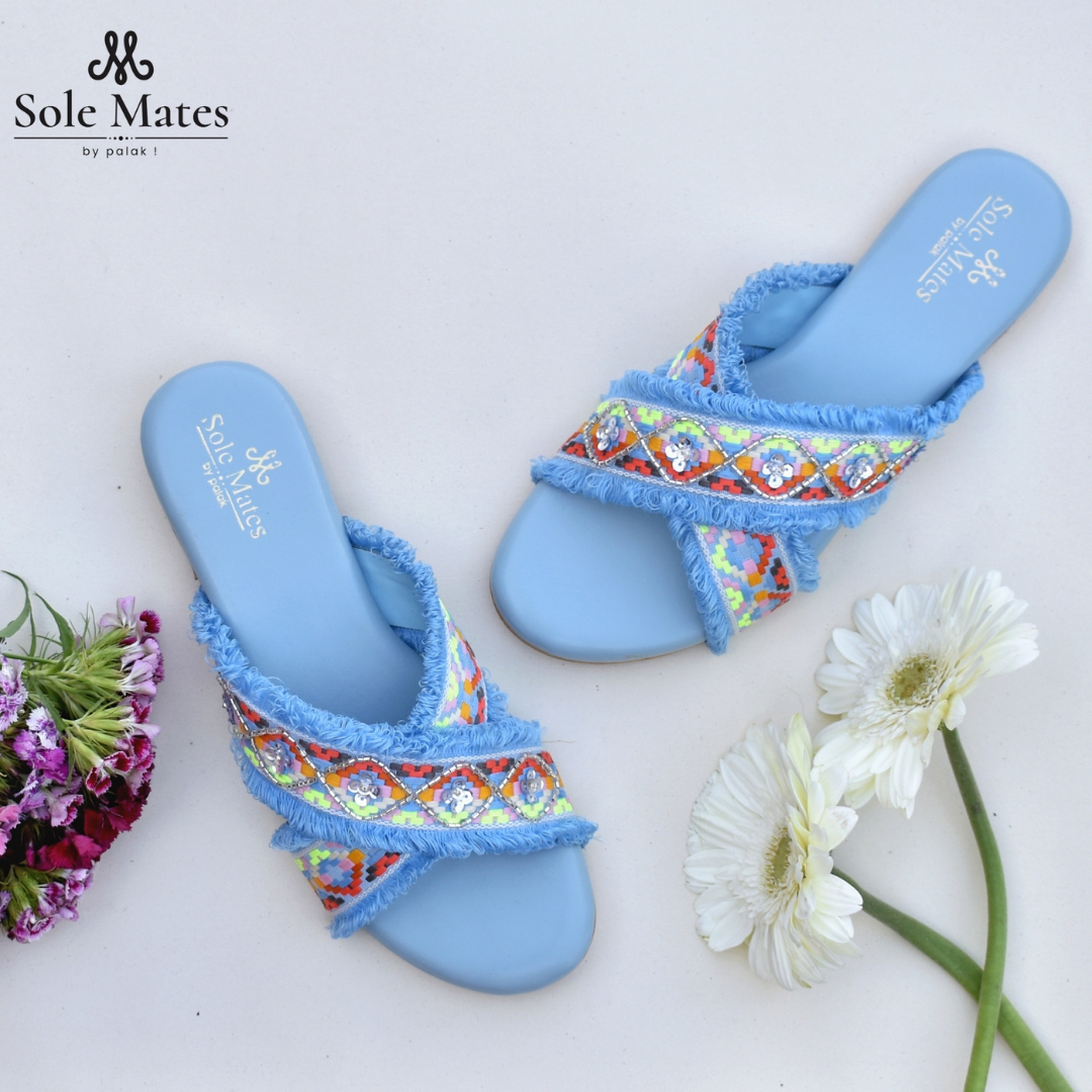 Bahamas Blue Criss Cross Sliders