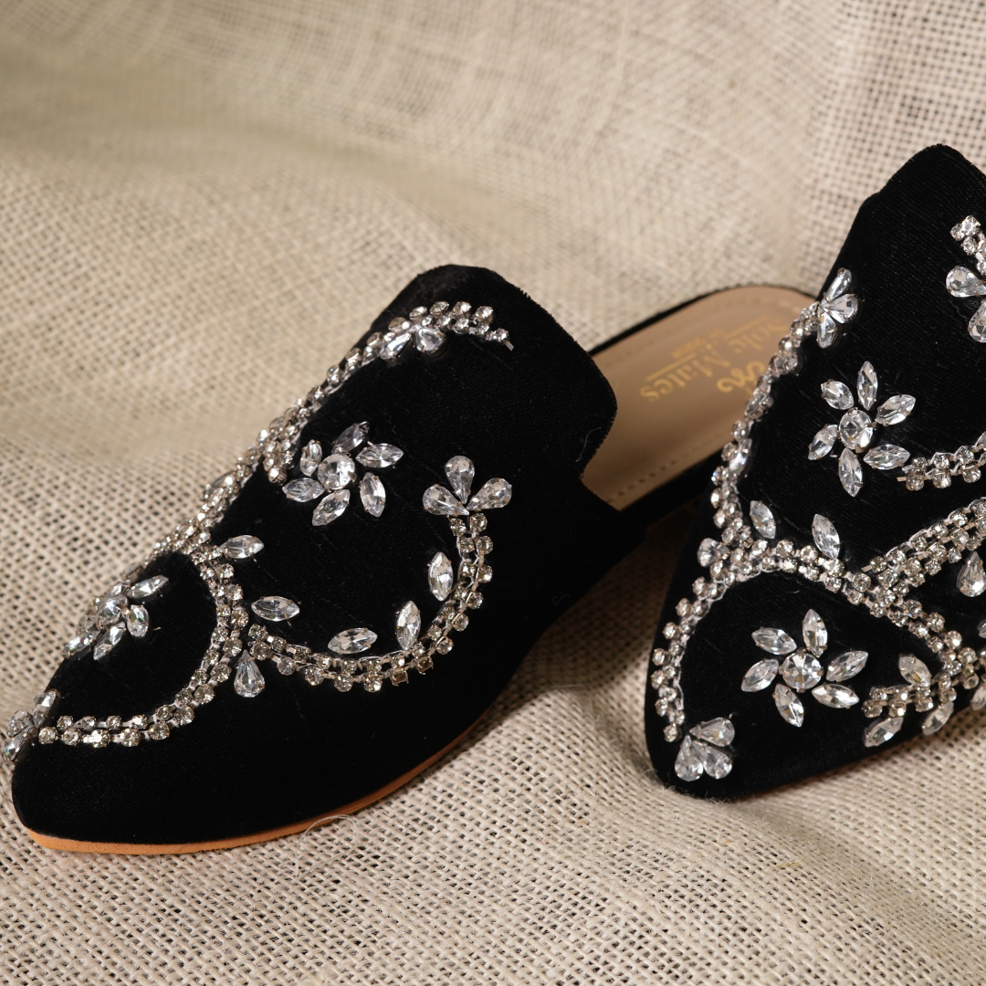 Crystalline Black Mules