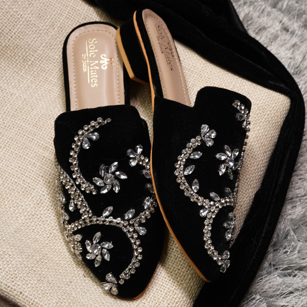 Crystalline Black Mules