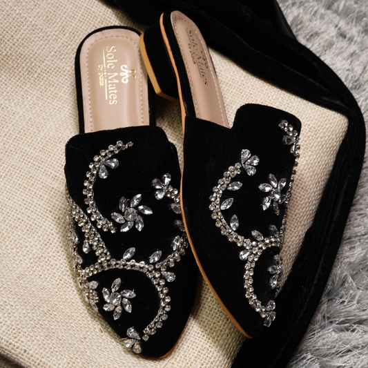 Crystalline Black Mules