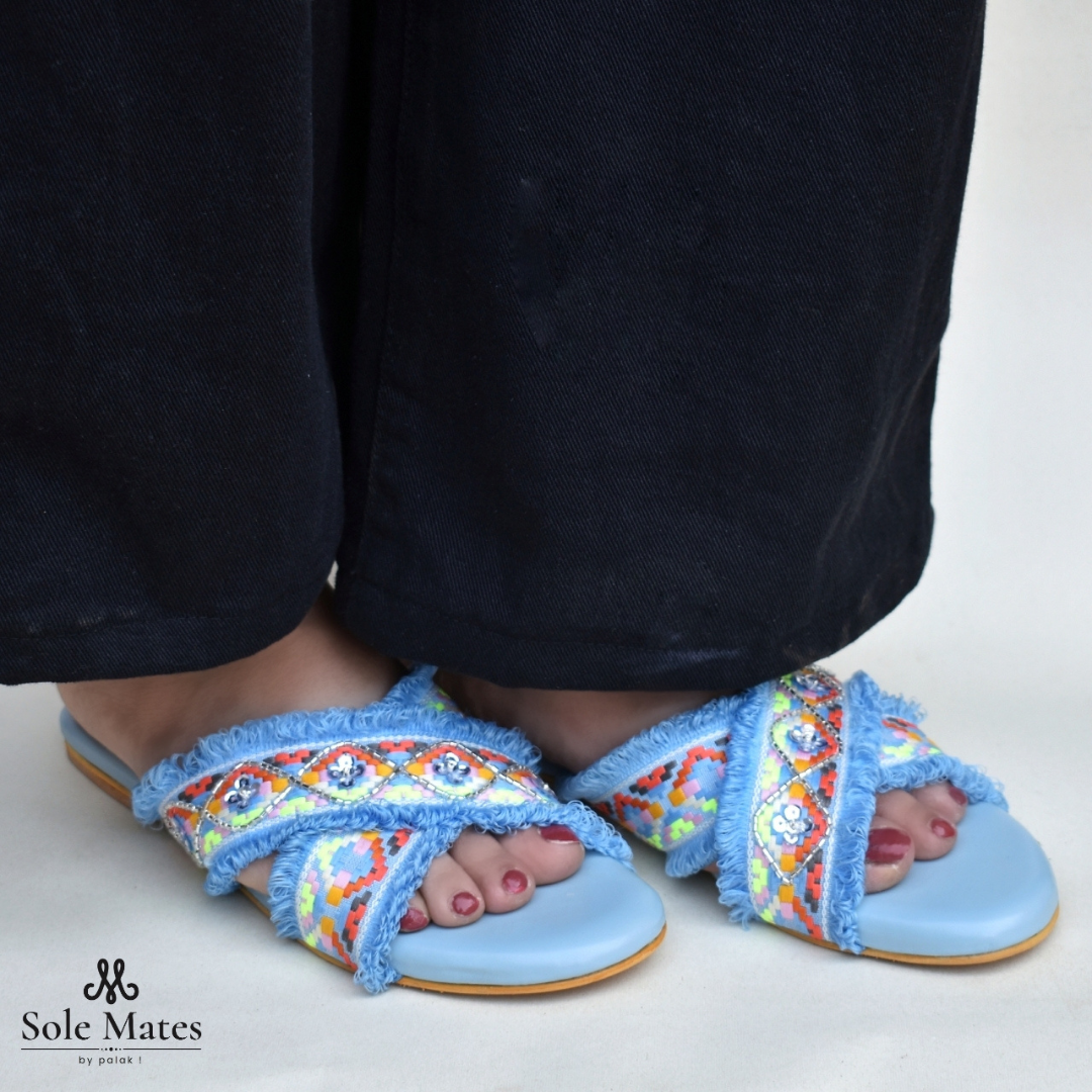 Bahamas Blue Criss Cross Sliders