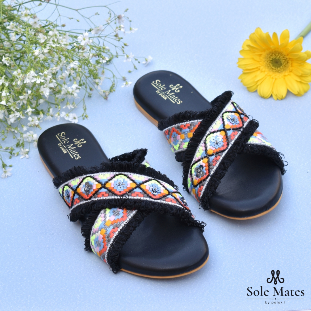 Bora Bora Black Criss Cross Flat Sliders