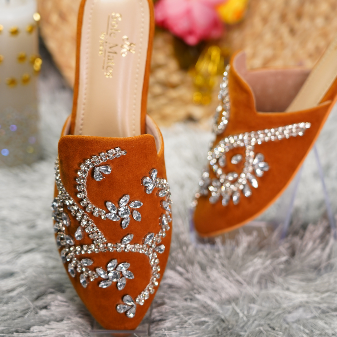 Crystalline Tan Mules