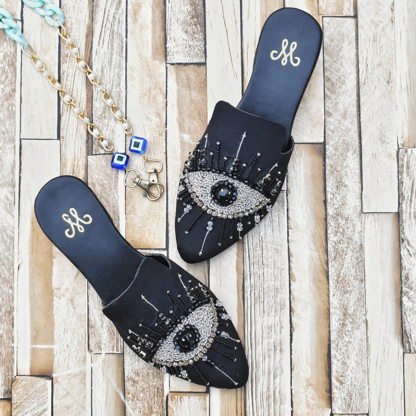 BLACK EVIL EYE Mules