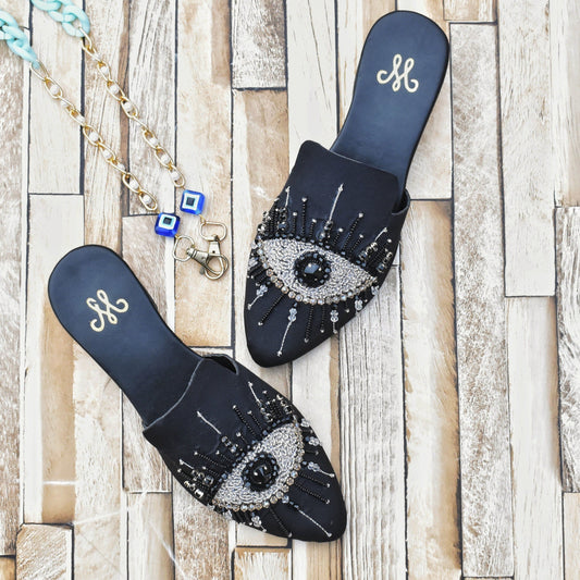 BLACK EVIL EYE Mules