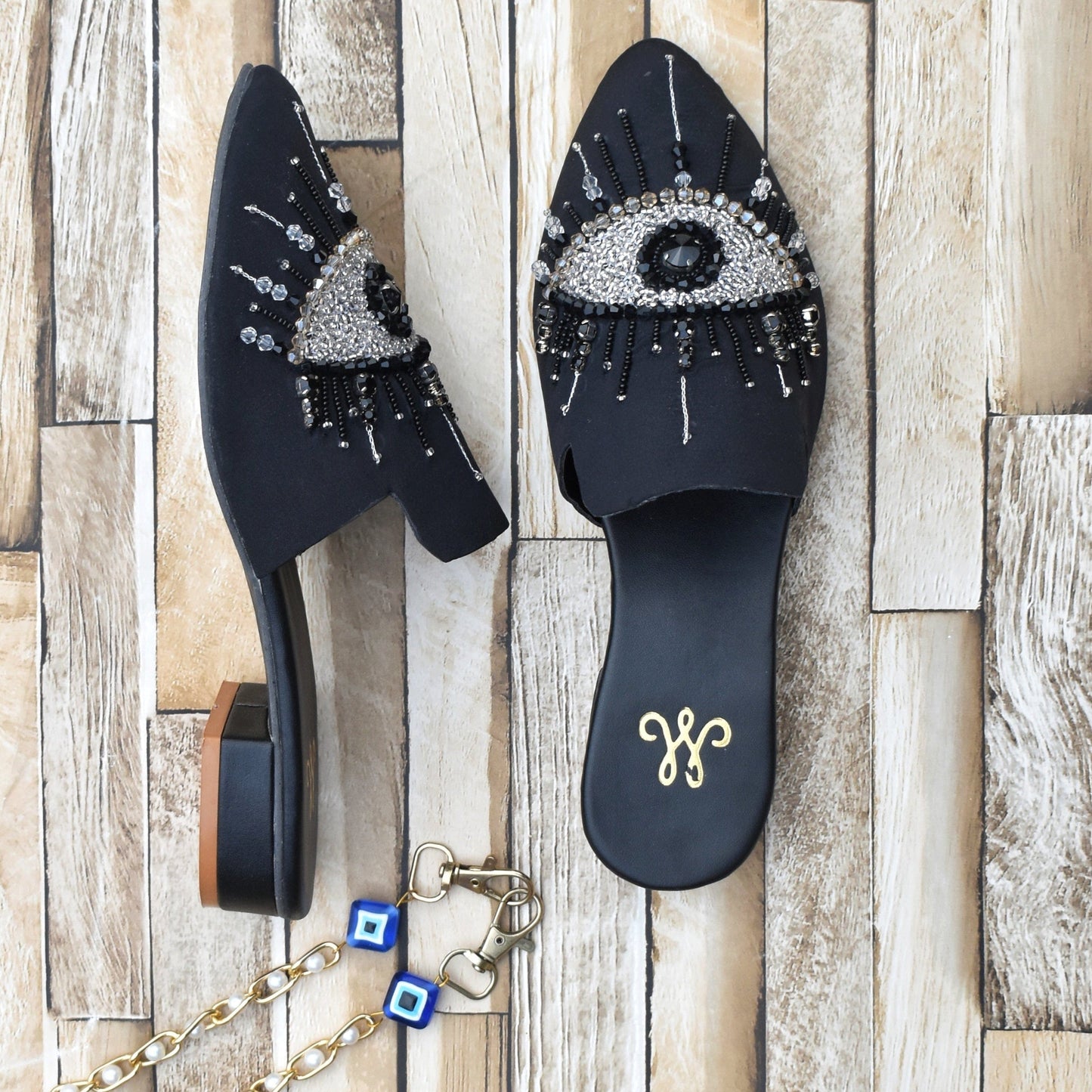 BLACK EVIL EYE Mules